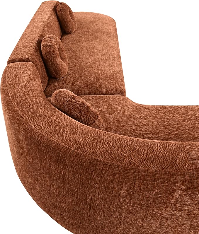 122'' Curved Design Sectional Sofa Extra Large Sectional Sofa Soft Fabric Upholstery 5-Seater Sectional Couches with Three Round Cushions High-Resilience Foam for Ultimate Comfort (Orange/019)