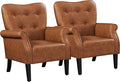 Yaheetech Modern Armchair Mid Century PU Leather Accent Chair with Sturdy Wood Legs and High Back for Small Space Upholstered Club Sofa for Living Room/Bedroom Set of 2 Retro Brown