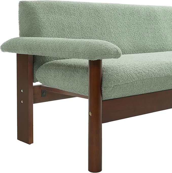 Christopher Knight Home Vincenzo Berber Fleece Sofa Upholstered Loveseat Soft Pillow Armchair Rubberwood Legs Couch 72.8 Loveseat Large Couch Chair Reading Sofa for Living Room Home Rest Green