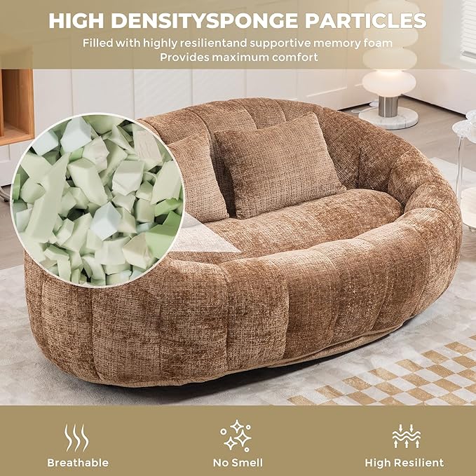 GDFStudio Colomt Lounge Chair Upholstered Lazy Sofa Chair 2 Seater Couch Comfort Chenille Loveseat Ready to Use Bean Bag Chair Soft Seating Lounge Reading Sofa for Living Room Bedroom Coffee
