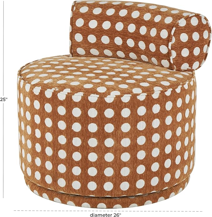 Deco 79 Polyester Living Room Accent Chair Round Swivel Boucle Side Chair with White Spots Corner Chair 26 x 27 x 25 Brown