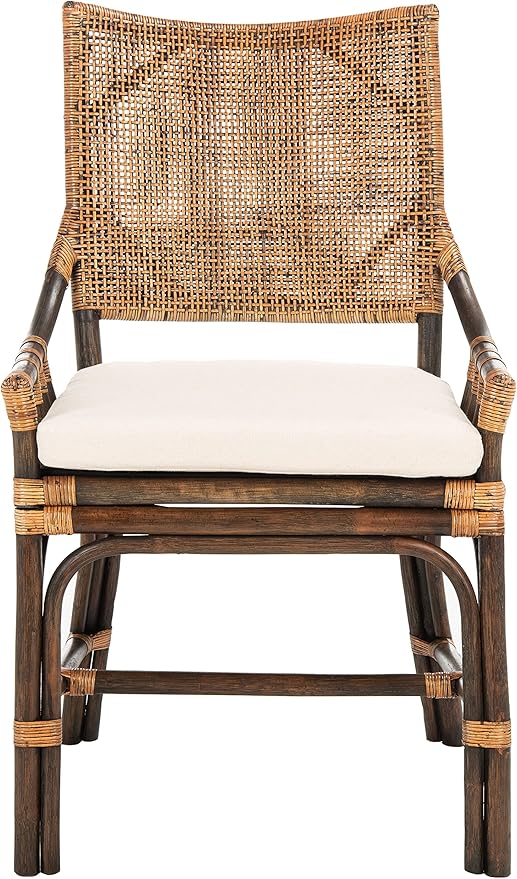 SAFAVIEH Home Collection Donatella Natural Wash/White Cushion Living Room Dining Room Bedroom Office Foyer Rattan Chair