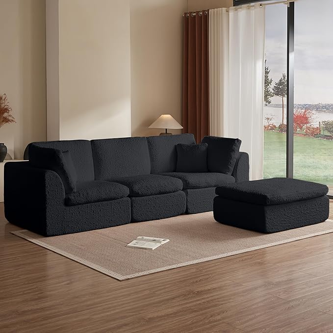 110 Cloud Sectional Couches for Living Room Modern Modular L-Shape Sofa Couch with Chaise 3 Seater Modular Sectional SofaNo Assembly Required (Dark Gray)