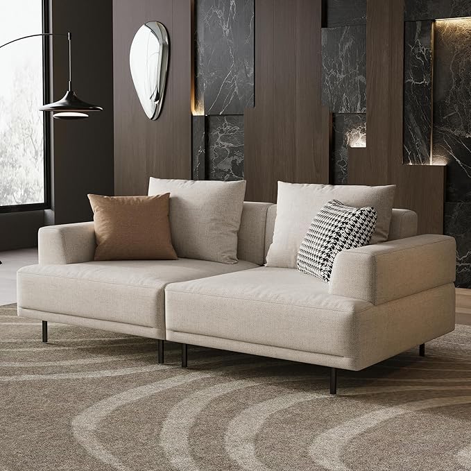 Cream Fabric Sectional Sofa – Contemporary Upholstered Couch with Metal Legs for Living Room (66.1inch-2Seats)