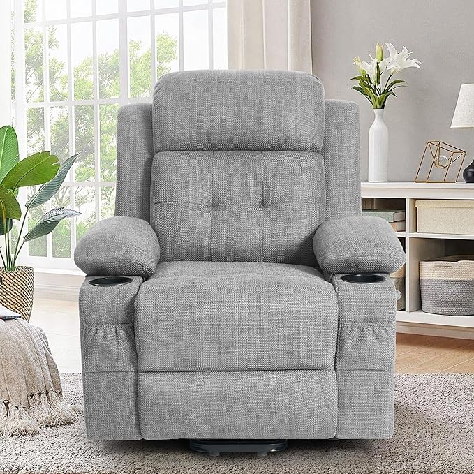 Power Lift Recliner Chair for Elderly with Massage &amp HeatLinen-Cotton Electric Recliner with USB Ports Cup Holders Side Pockets Lift Chair for Living Room Bedroom