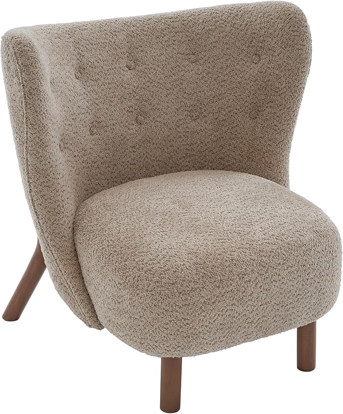 Scott Living Aurora Boucle Upholstered Wingback Accent Chair Solid Wood Living Room Slipper Chair Bedroom Comfy Reading Chair Brown