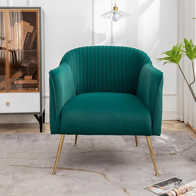 Contemporary Velvet Accent Chairs for Living Room Bedroom and Entryway Modern Armchair with Sleek Metal Legs Elegant Seating Solution for Small Spaces Green