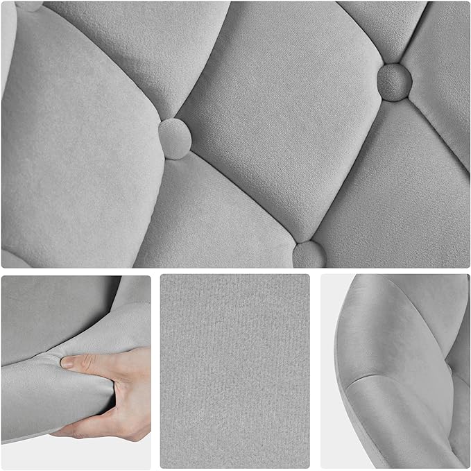 Yaheetech Adjustable Vanity Chair with Round Tufted Back Swivel Velvet Salon Chair for Bedroom Living Room Office Gray
