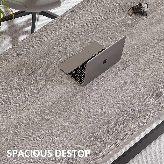 IBF Computer Desk Industrial PC Laptop Office Desk Farmhouse Gaming Desk with Spacious Desktop Rustic Wood Metal Writing Study Work Table for Home Office Bedroom 47 Inch Grey Oak