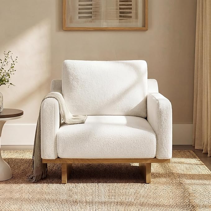 Christopher Knight Home Modern Minimalist Accent Chair with Solid Wood Frame Soft Cushions Spacious Seat Living Room Bedroom Reading Chair White