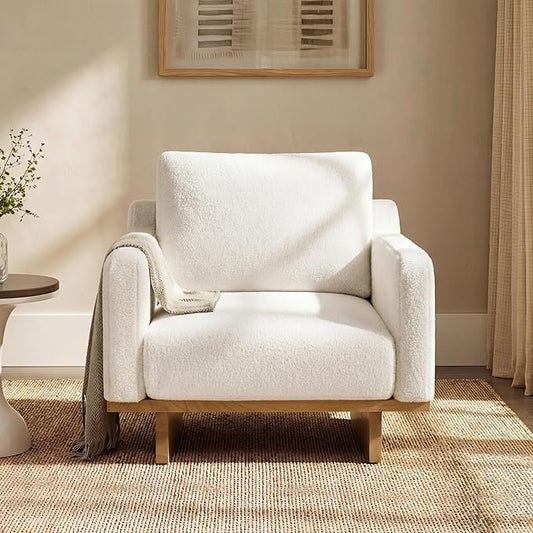 Christopher Knight Home Modern Minimalist Accent Chair with Solid Wood Frame Soft Cushions Spacious Seat Living Room Bedroom Reading Chair White