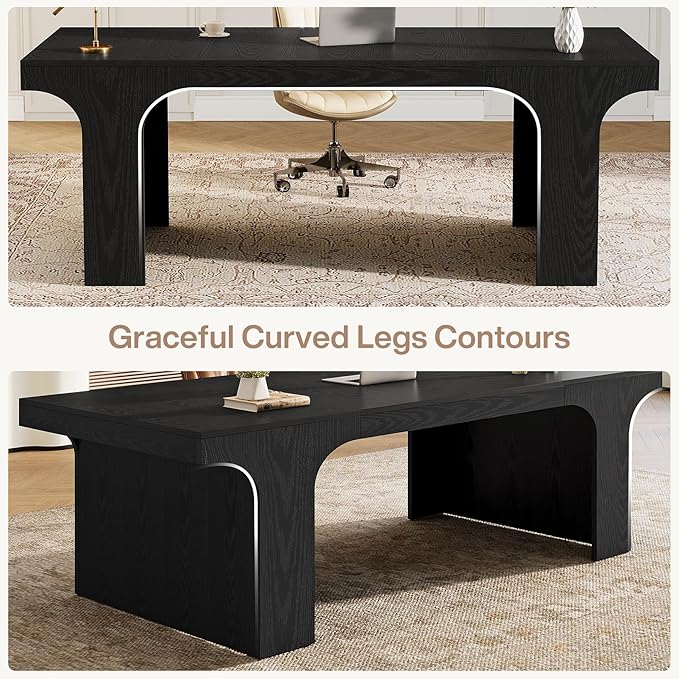 Tribesigns 70.9-Inch Executive Desk Large Wooden Computer Office Desk Modern Writing Table Business Workspace Home Office Furniture with Arched Design Black