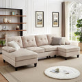 111 Sectional Couch for Living Room Modern Polyester Fibre U Shaped Sofa Couches with Double Chaise Upholstered 4 Seater Sofa for Living Room Apartment Office Beige