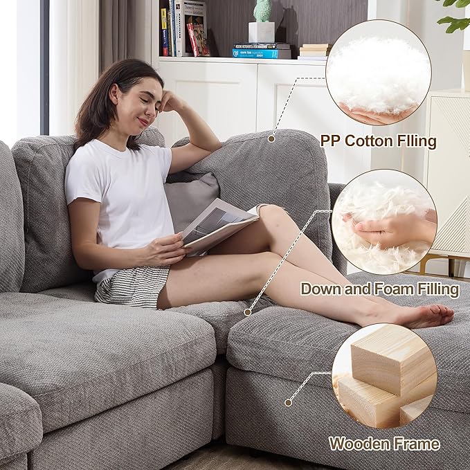 Modern Loveseat Sofa 68.5 inches Living Room Couch Light Gray Chenille Fabric 350 lbs Weight Capacity