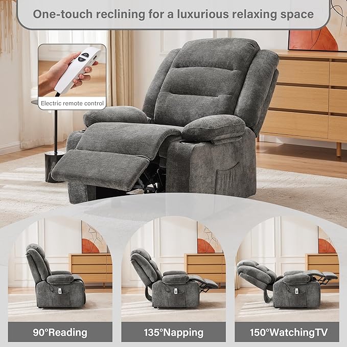 Power Recliner Chair with Cup Holders Electric Recliner Chair for Adults Living Room Reclining Chair Home Theater Seating Lounge Chair (1 Gray)