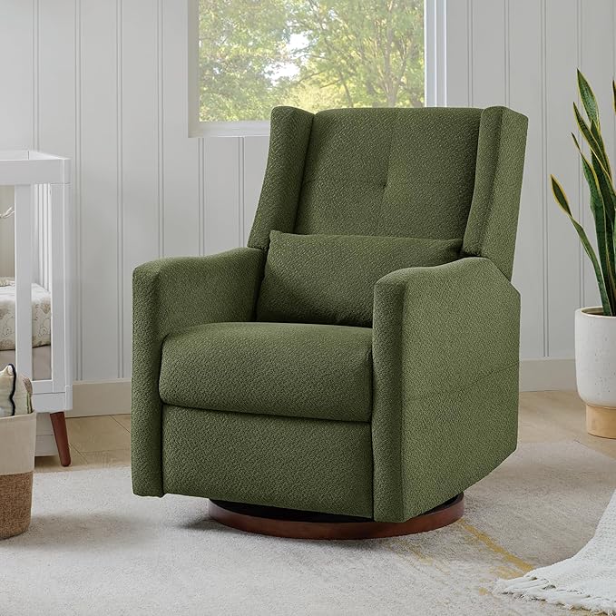 Swivel Rocker Recliner Chair Nursery Glider Recliner with Wood Base Manual Rocking Comfy Upholstered Fabric Reclining Single Sofa for Nursery Bedroom Living Room