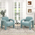 Modern Accent Chair Set of 2 Comfy Velvet Upholstered Armchair Cozy Single Sofa Tufted Barrel Chair Reading Chair for Living Room Bedrooms Corner（Blue）