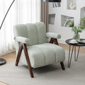 Mid Century Modern Accent Chair with Solid Wood Frame Boucle Upholstered Living Room Chairs with Thick Cushion Comfy Tufted Arm Chair for Bedroom Sage