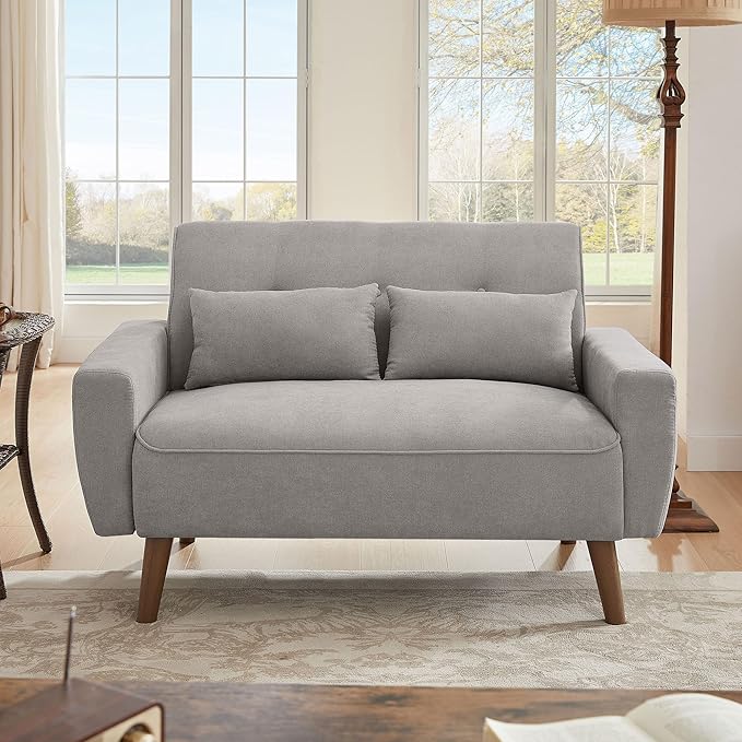 49 Small Loveseat Sofa 2 Seat Light Grey Loveseat Couches Love Seat Sofa Couch with Throw Pillow for Small Spaces Living Room Apartment Dorm Room