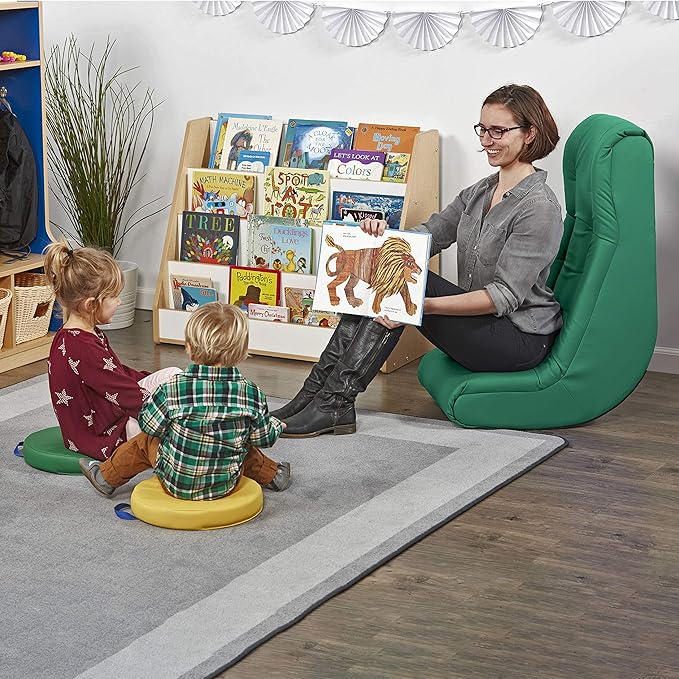 Factory Direct Partners Soft Tufted Floor Rocker - Cushioned Ground Chair for Kids Teens and Adults - Great for Reading Gaming Meditating TV - Green 10488-GN