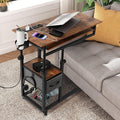 FAHKNS Adjustable C Table with Charging Station Tiltable Desk C Shaped End Table for Couch Over Bed Table with Wheels Adjustable Height Hospital Laptop Stand Drawing Desk