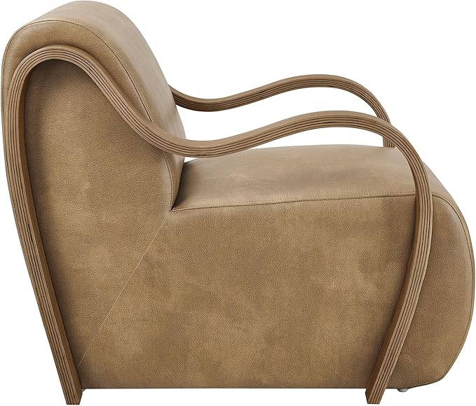 Modway Atrium Vegan Leather Upholstered Lounge Chair in Toast with Sculptural Bentwood Arms – Mid-Century Modern Accent Armchair for Living Room or Bedroom