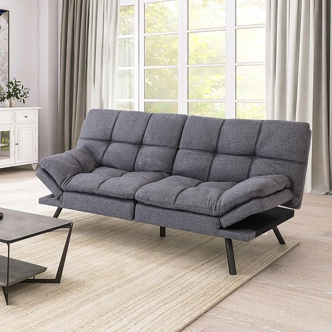 Hcore Futon Sofa Bed Memory Foam Sofa Bed 71 L x 31 W x 16 H Dark Grey
