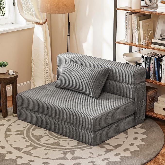 Homall Folding Sofa Bed Floor Couch Convertible Sleeper Chair with Pillow Comfy Futon Lounge Sofas Portable Fold Out Chair Bed for Living Room Small Space (Corduroy Slate Grey)