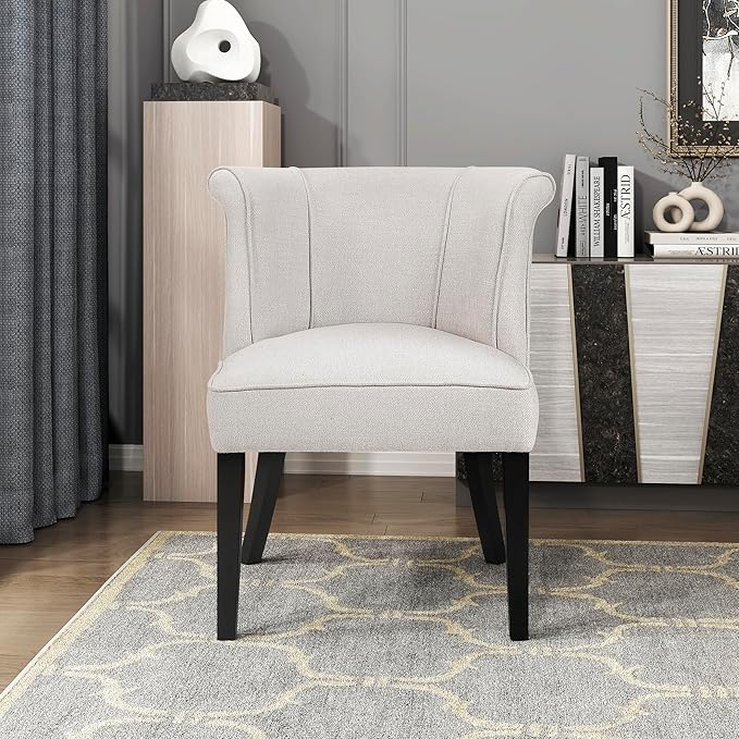 Lexicon Accent Chair Textured Fabric Upholstered Armless Seat with Solid Wood Legs Curved Back Comfy Side Chairs for Living Room/Bedroom/Office/Waiting Area Beige