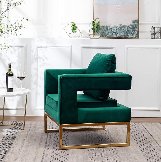 Roundhill Furniture Lenola Upholstered Accent Arm Chair Green 27.5D x 29.75W x 34.5H in
