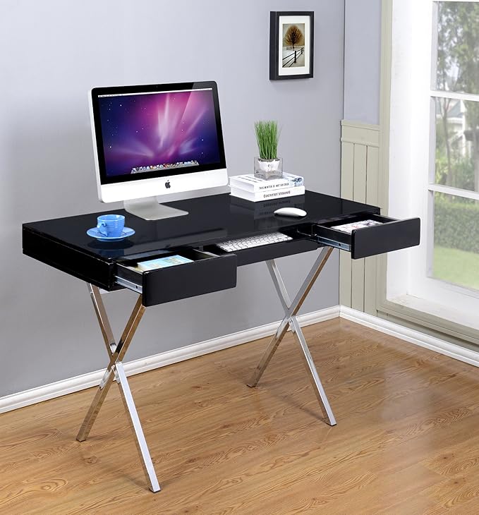 Kings Brand Furniture Contemporary Style Home &amp Office Desk Black/Chrome