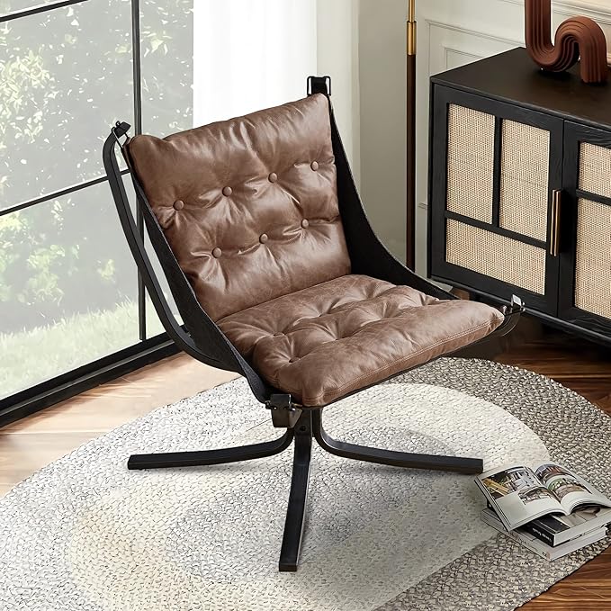 Living Room Chairs Genuine Leather Butterfly Chair Handmade Iron Frame Reading Chair Vintage Chair for Study Room Reading Bedroom Living Room Office