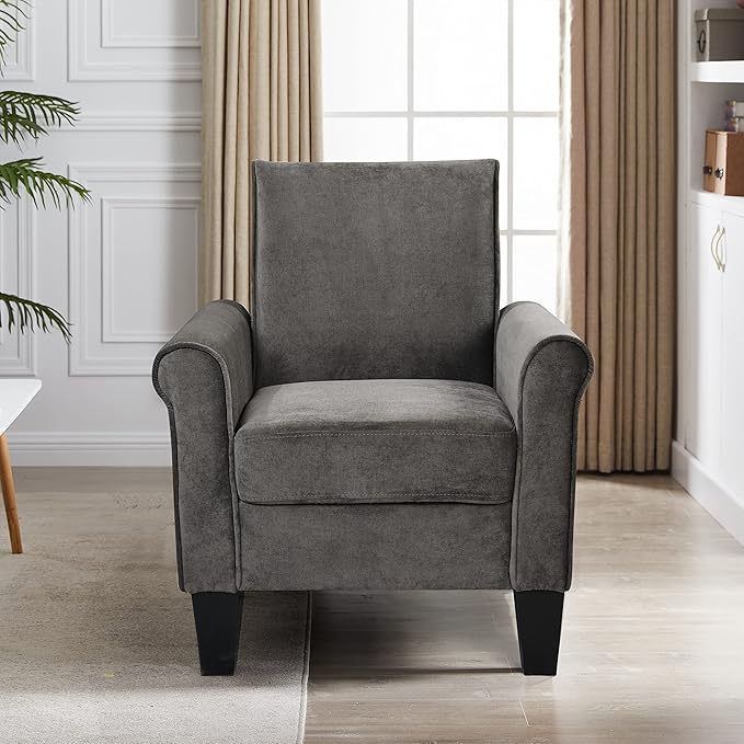 Accent Chairs Comfy Sofa Chair Armchair for Reading Living Room Bedroom Office Waiting Room Linen Fabric Charcoal Grey