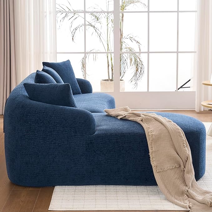 DEINPPA L Shape Modular Couch 3-Seater Chenille Comfy Couch with Throw Pillows Modern Cloud Sofa for Living Room Apartment-Navy Blue