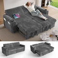 Sunny Heart 91 Plush Corduroy L Shaped Sectional Sleeper Sofa Bed with Pull Out Bed Reclining Backrest Reversible Storage Chaise USB Ports Cup Holders Tool Free Assembly Darke Grey