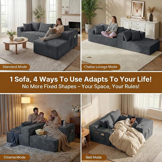 Realbear 108 Cloud Sectional Couch Sofa with L-Shape Chaise Modular Sectional Couch with Deep Seat for Living Room Bedroom No Assembly Required (Gray 108 Right Facing Chaise)