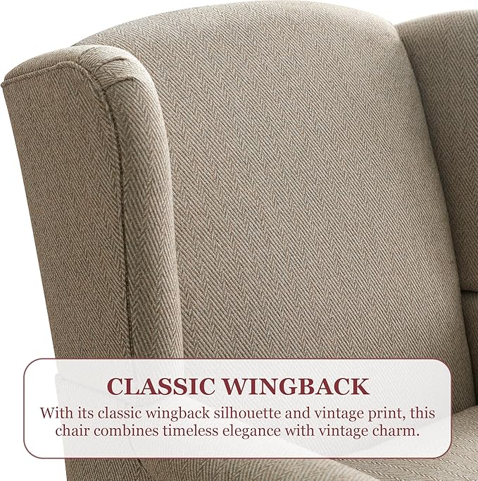 HUIMO Printed Wingback Accent Chair Linen Upholstered High Back Armchair Comfy Reading Chair for Living Room Bedroom Study 300lbs Weight Capacity (2 Brown with Lines)
