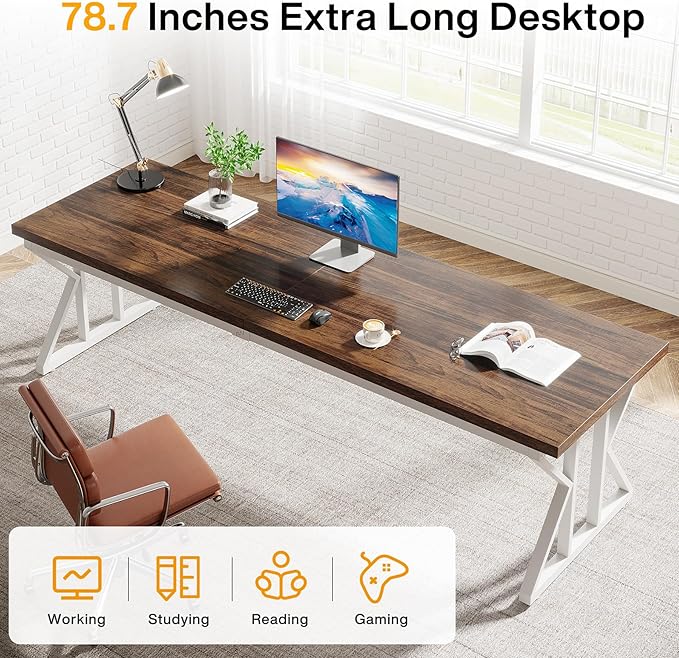 Tribesigns 78.7 Inches Long Computer Desk Two Person Desk Large Executive Office Desk Double Desk Study Writing Table for Home Office (Brown/White)