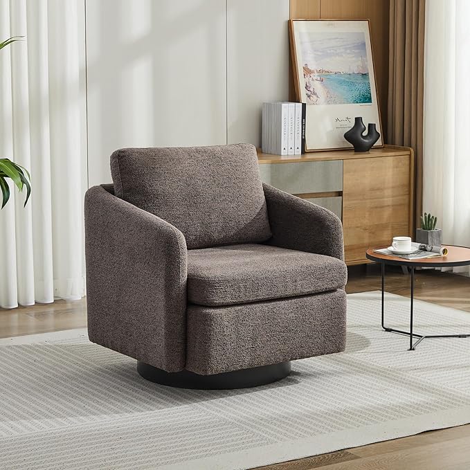 31.5 W Swivel Accent Chair and Comfy Round Accent Single Sofa Chair 360 Degree Club Chair Lounge Armchair for Living RoomBedroom.Nursery.Taupe Black Chenille YH621