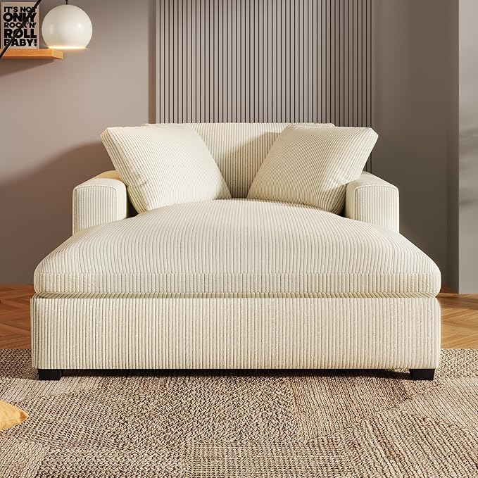 43.3 W Oversized Chaise Lounge Chair Modern Comfy Sofa Deep Seat Couch Durable Frame with Solid Wood Legs Comfy Reclining Sleeper Chair for Living RoomOffice (Beige233)