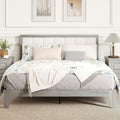 HOMCOM Queen Size Bed Frame with Upholstered Headboard Platform Bed Frame with Wooden Slats No Box Spring Needed Easy Assembly Gray
