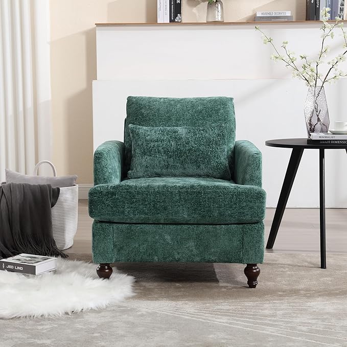 KEIKI Mid Century Modern Accent Chair for Living Room Single Sofa Armchairs with Studded Solid Wood Frame for Bedroom Reading