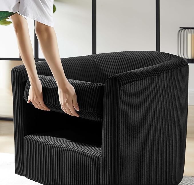 Green Swivel Accent Chair with Ottoman 360° Barrel Chairs with Foot Stool Comfy Reading Chair with Removable Pillow &amp 2 Armrest Covers for Living Room Small Spaces Bedroom Chenille (White (smal