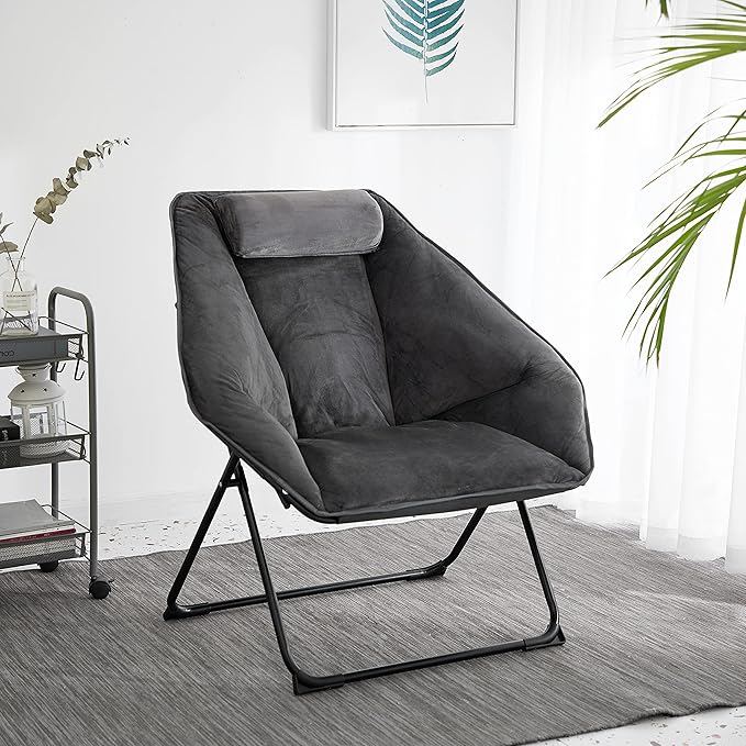 Urban Lifestyle Modern 16 Grey Micromink Saucer Chair Comfort Lounge Seating Soft Plush Accent Furniture Home Decor Living Room Bedroom Dorm Chair