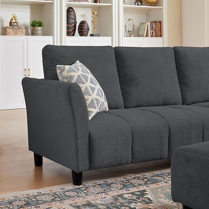 102 Convertible Sectional Sofa Couch L Shaped Couch with Back Cushions Modern Upholstered 6-Seat Reversible Sofa Set for Living Room Apartment Office Dark Grey
