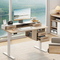 Standing Desk with 4 Drawers 47.2 x 23.6 Inch Whole Piece Height Adjustable Electric Sit Stand Desk Computer Home Office Workstation with Open Storage Shelf Light Walnut