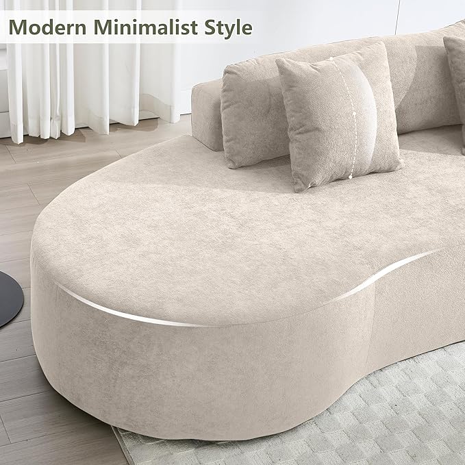 129.9 Oversized Sectional Sofa for Living Room Modern Curved Couch Compressed Modular Cloud Sofa Boneless 4 Seater Couch Large Sectional for Office Apartment- Beige