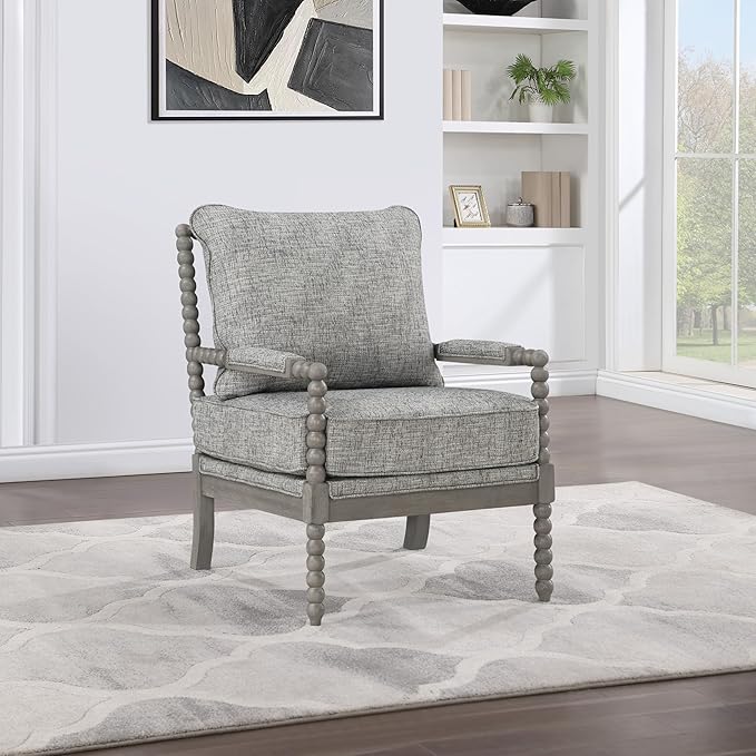 OSP Home Furnishings Abbott Spindle Accent Chair with Padded Spring Seat and Brushed Grey Base Graphite Fabric