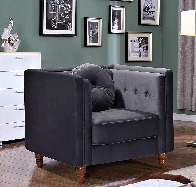 Lexie Velvet Upholstered Mid Century Modern Style Cozy Reading Side Club Arm Sitting Accent Chairs for The Bedroom Living Nursery Kids Room and Home Office Black