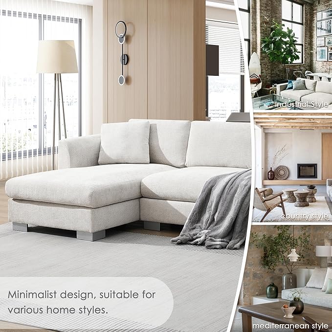 roomfitters 96 * 56 Modern Cloud Sectional Sofa L-Shaped Luxury Couch Set with 2 Pillows 4-Seat Indoor Furniture with Oversized Chaise for Living Room Minsk